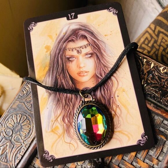Rainbow Rhinestone antique Black Leather Choker - Picture 1 of 5